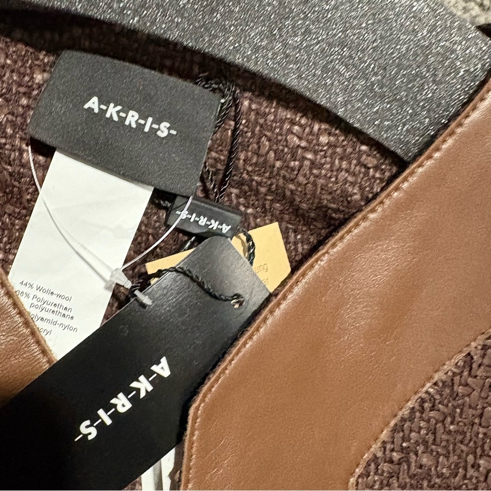 AKRIS NEW GATE Wool Blend Structured Tweed Jacket Lamb Leather Trim 14 $3,990.00 - Picture 11 of 16